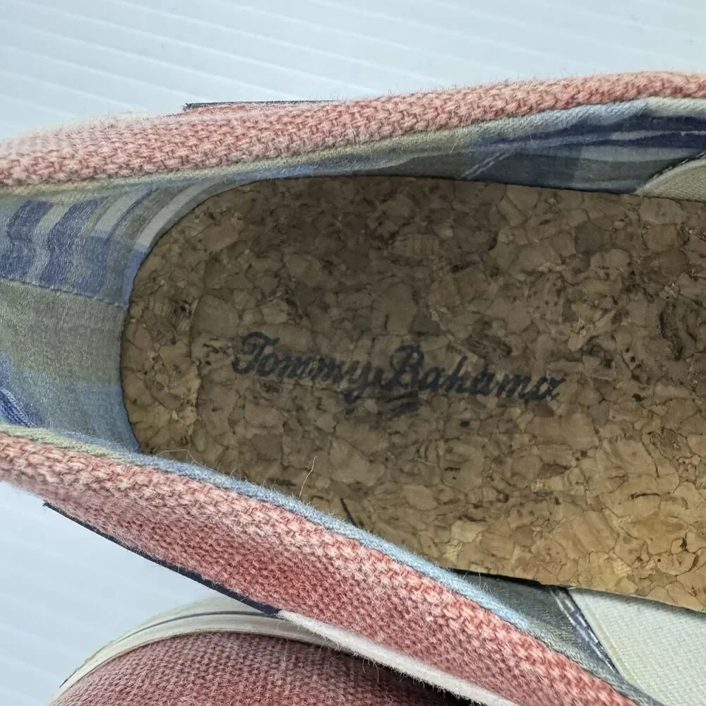 Tommy Bahama Asunder Stripes Canvas Boat Shoes Red Blue Men 10.5 Deck Nautical